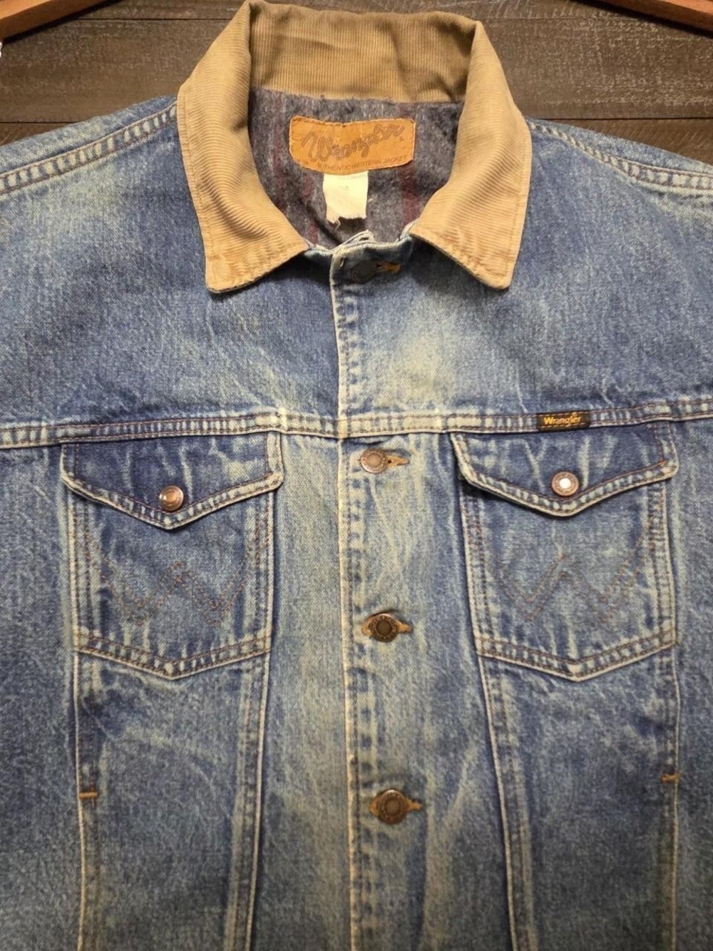 Wrangler Blue Denim Jacket with Tan Corduroy Collar